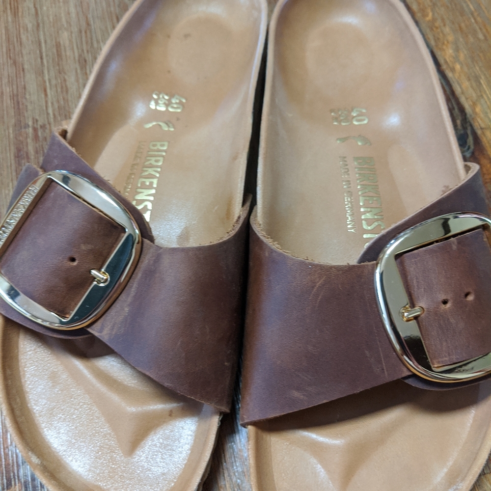 Birkenstock Madrid Big Buckle Cognac Leather Slide
